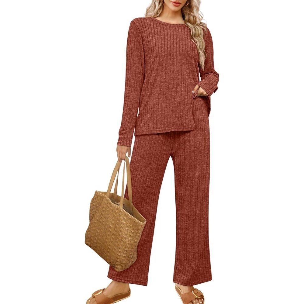 Women's Two Piece Lounge Set Cozy Sweater Large Pockets Casual Wear